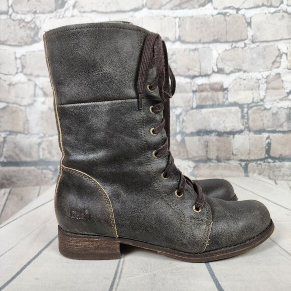 CAT Caterpillar Leather Combat Mid Calf Lace Up Boot Distressed Gray Size 8W - Picture 4 of 15